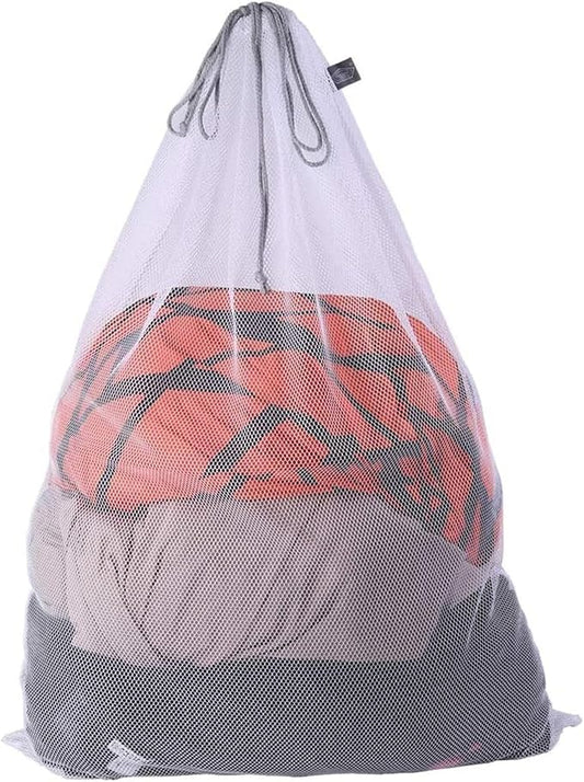 Kimmama XL Large Mesh Laundry, Heavy Duty Big Hole Coarse Mesh Bag with Drawstring Strap,24 x 36" White Travel Storage Bag for Clothes,Camping,Laundromat,Dorm,College,Carrying