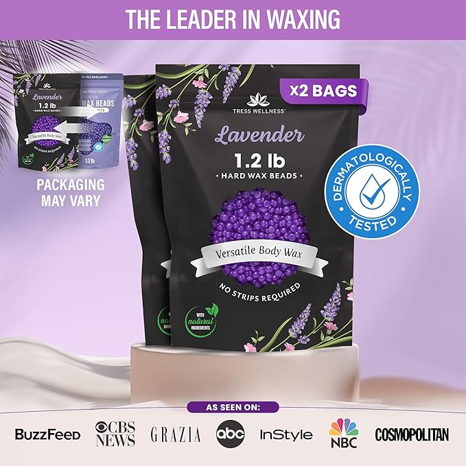 Tress Wellness Wax Beads - Safe for Skin - Dermatologically Tested - At-Home Kit for Bikini, Lavender 2 x 1.2lb, 2 pack