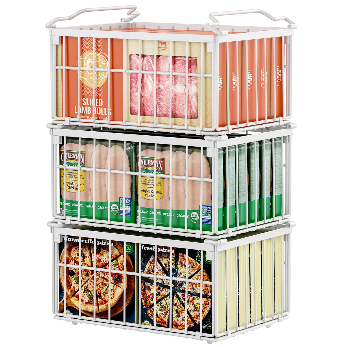 Freezer Organizer Bins, 3 Pack Enlarged Baskets for 5-9 - Image 1