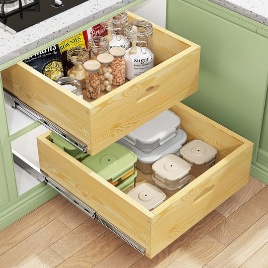 Pull Out Cabinet Organizer, Soft Close Slide Out Solid Wooden Drawers(15"W X 21"D x 6.2''H), Heavy Duty Full-extension Roll Out Shelves for Kitchen Cabinets,Pantry & Closet Organiz