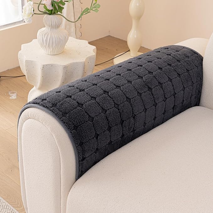 Velvet Sofa Covers Washable, Plush Warm Couch Cover for Single Seater Sofa, Funny Fuzzy Couch Covers for Pets&Kids, Non-Slip Sectional Sofa Cover(1PC, Dark Grey, 35.4"×35.4", Single Seater)