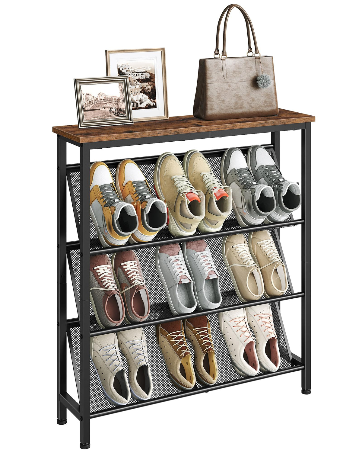 Shoe Rack, 4-Tier Slanted Shoe Storage Shelf - Image 1