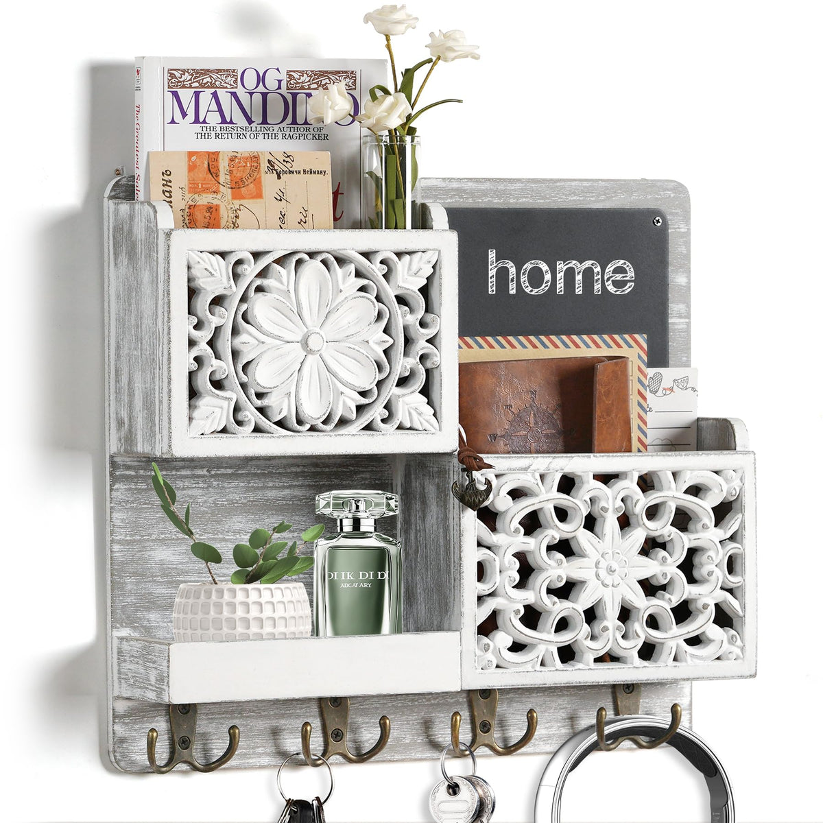 Mail Organizer Wall Mounted, 2 Slots Key Holder for Wall - Image 1