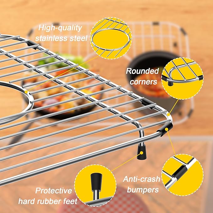 Sink Rack,Sink Protectors for Kitchen Sink,11.5" x 13.8",Stainless Steel Sink Grid for Bottom of Sink,Metal Sink Grate with Strainer,Centered Drain for Single Bowl with Corner Radius,1 pack