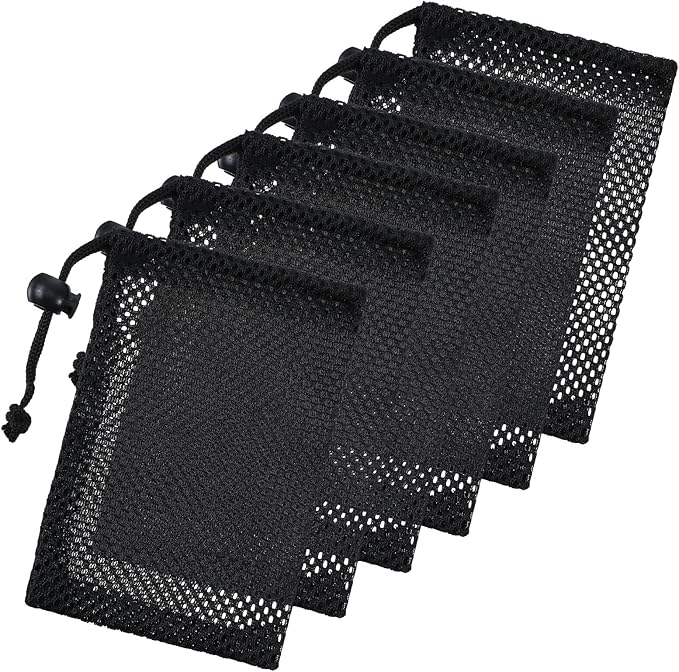 6 Pcs Small Mesh Bag Drawstring, 6" X 4" Black Nylon Drawstring Bags, Portable Mesh Gift Bags for Travel Stuff