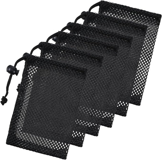6 Pcs Small Mesh Bag Drawstring, 6" X 4" Black Nylon Drawstring Bags, Portable Mesh Gift Bags for Travel Stuff