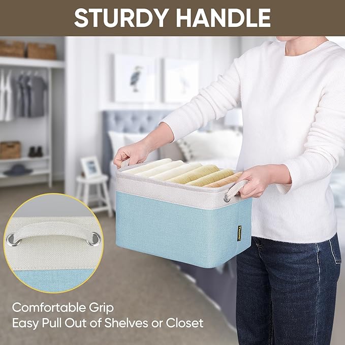 BALEINE 3 Pack Fabric Closet Storage Bins for Shelves, Linen Closet Organizers and Storage, Decorative Baskets for Organizing, Shelf, Clothes, Home, Office (Skyblue, 12"x8"x8")