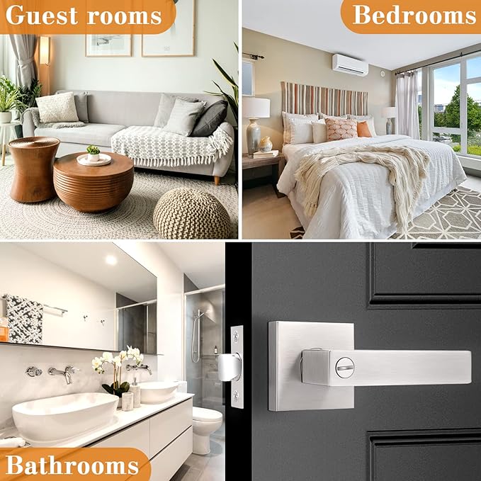 Probrico Interior Brushed Nickel Door Handle, Heavy Duty, Flat Square Privacy Door Handles, Keyless Door Levers Lockset for Bedroom and Bathroom (20 Pack, Modern)