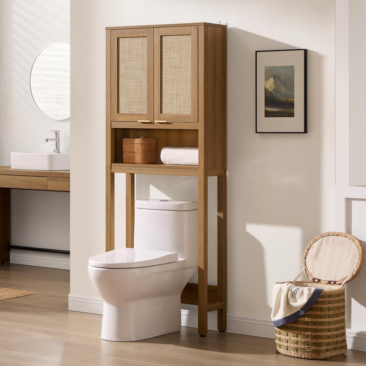 SICOTAS Over the Toilet Storage Cabinet, Rattan Door - Image 1
