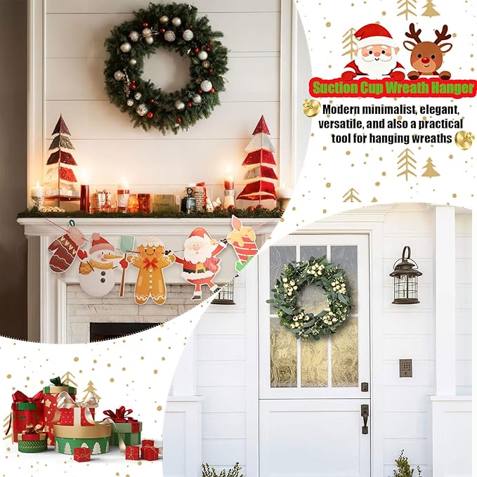 Herda Suction Cup Hooks Heavy Duty Wreath Hangers for Front Door, Stainless Steel Suction Cup Hooks for Shower, Glass, Windows, Walls Waterproof Drill-Free Towel Hooks, Holds Up to 15 Lbs-4 Pack, Gold