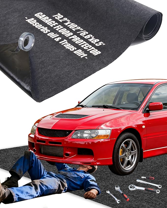 Large Garage Floor Mat 6.56'x8.53' for Under Car Protects Floor, Cuttable Water Containment Mat, Non-Slip Oil Spill Mat for Car-Wash/Driveway/Doorway