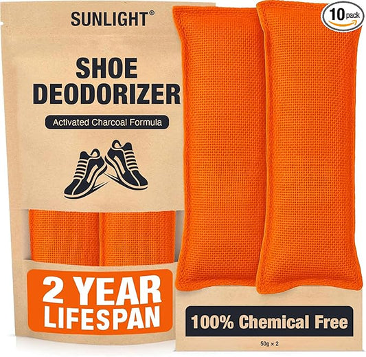 Sunlight® Shoe Deodorizer, Activated Charcoal Odor Absorber Bags, Chemical Free Odor Eaters for Shoes, Shoe Smell Remover Inserts, (50g, 2 Bags)
