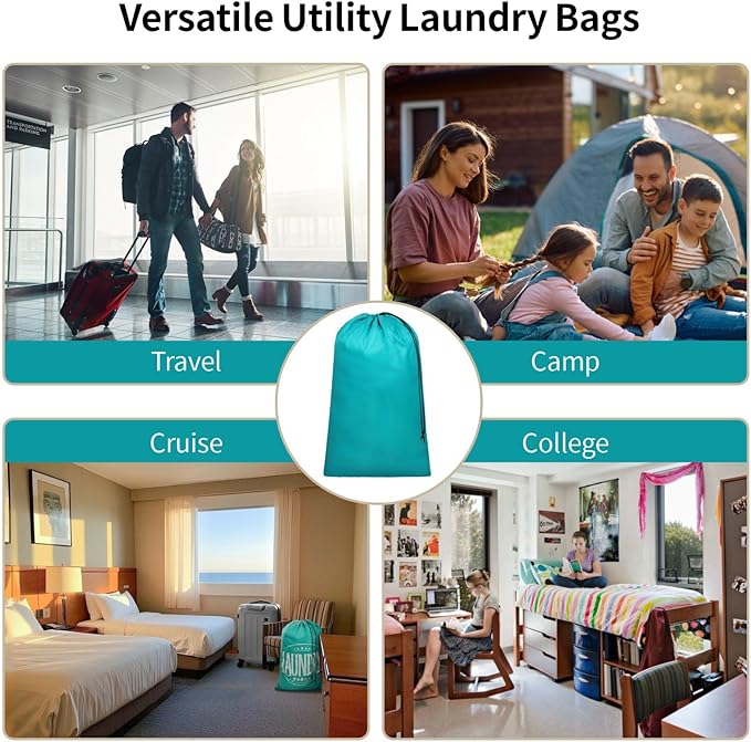 F-color Travel Laundry Bags 2 Pack - Cruise Essentials 2026 Washable Large Dirty Clothes Organizer Pouch 24 x 36 Inch for Cruise Ship Cabin, Summer Camp & College Dorm Hamper Liner, Blue & Pink