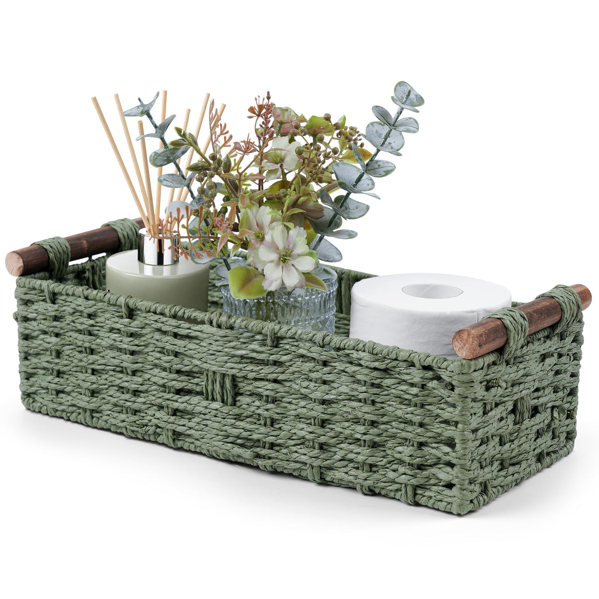 Round Paper Rope Storage Basket Wicker Baskets for Organizing - Image 1