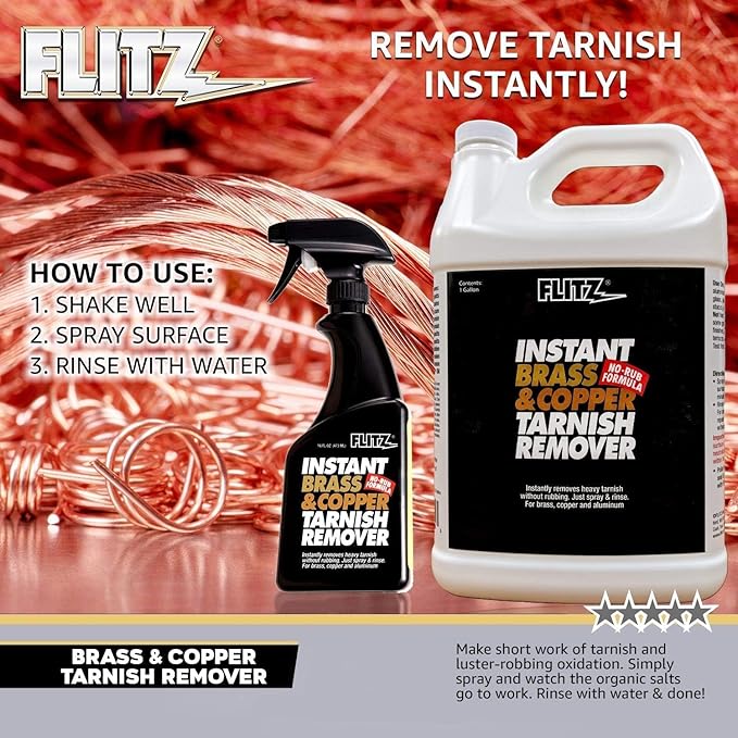 Flitz Instant Brass and Copper Tarnish Remover - 16oz Bottle of USA-Made Organic Rust Remover Spray (No-Rub) - Removes Stains & Oxidation from Glass & Aluminum - Brass Cleaners That Work (12 Pack)