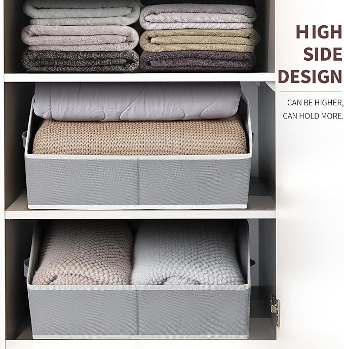 Trapezoid Storage Baskets for Shelves - Large Fabric Baskets for Organizing, Foldable Storage Bin with Handles, Cube Storage Organizer Bins for Clothes, Blankets, 4 Pack, Grey