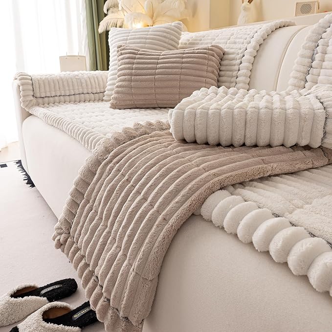 Couch Cover for Dogs Washable,Non Slip Fuzzy Durable Couch Covers for 3 Cushion Sofa Pet Friendly Sofa Cover Dog Thick Soft Slipcovers Protector Couches Mat Bed (White, 27.6" x 59"/70 x 150cm)