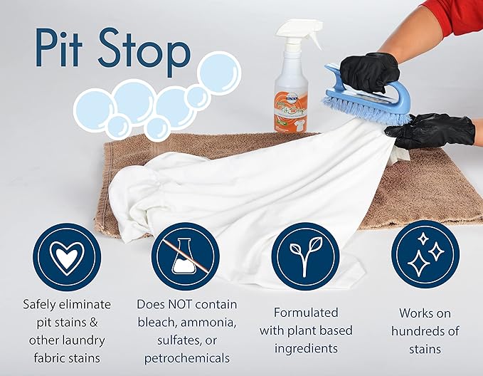Sanco Industries Pit Stop, Sweat Stain & Deodorant (Antiperspirant) Armpit Stain Remover, Multi-stain formulation, 16oz. (Pack of 2)