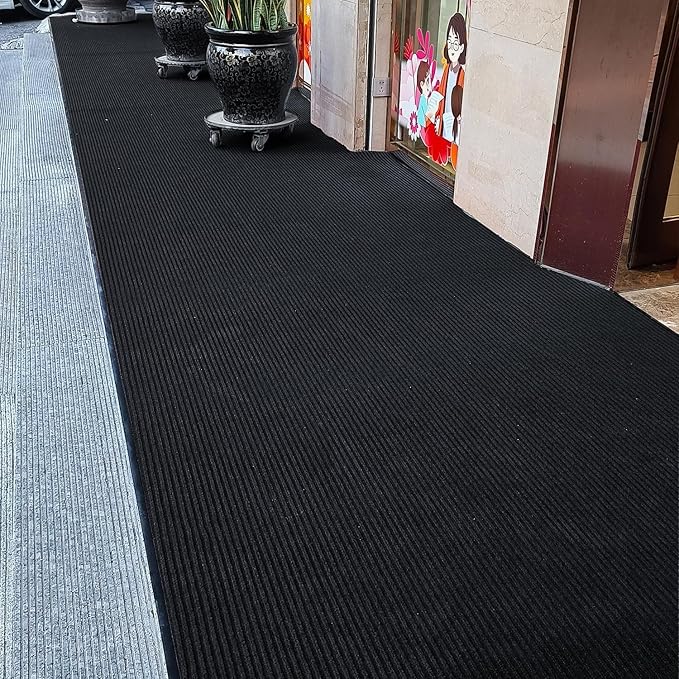 TANYOYO 2' X 4' Commercial Grade Door Floor Mat Brush Step Entrance Mat Vinyl Backed Utility Doormat Heavy Duty Floor Mat Commercial Outdoor Carpet Indoor Entrance Rugs，Black