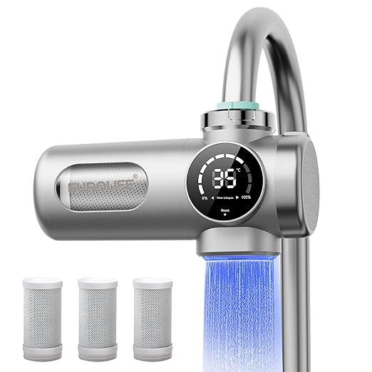 Combo Eurolife Faucet Mount Water Filter EL-LS-A15, LED Sink Water Filter with UV Light and Real Time Filter Life Indicator, Carbon Filter 8 Level fine Filtration, Extra More 2 Carbon Filter Included