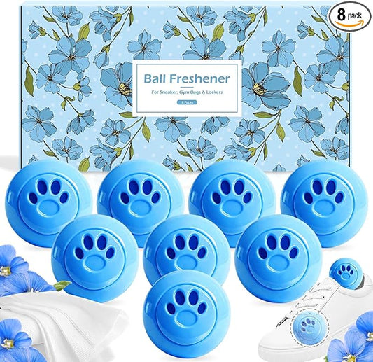 STRN Sneaker Deodorizer Balls 8 Packs Linen Scent Shoe Odor Elimination, Scented Plastic Ball, Long-lasting Freshness Shoe Deodorizer for Sneakers Gym, Bags, Cars and Small Spaces