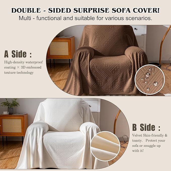 Waterproof Recliner Chair Covers, Anti-Slip Reclining Chair Covers, Pet-Friendly, Washable, Durable and Breathable Couch Covers – Reversible Design for Sofa Protection(71x71in/Brown)