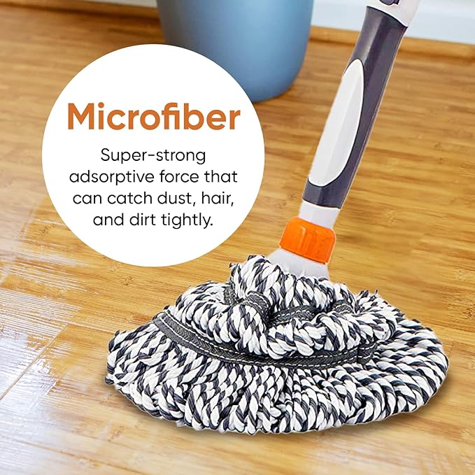 Superio Twist Mop Self Wringing Mop with Scrubber Microfiber Mop for Hardwood, Tile, Laminate Floors -Grey