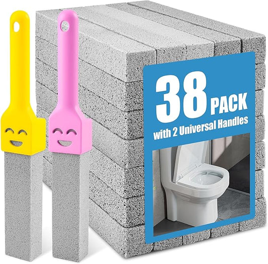38 Pack Pumice Stone with 2 Handles, Toilet Bowl Cleaner Ring Remover, Pumice Stone for Toilet Cleaning, Bathtub, Grill, Pool, Sinks, Stove Grates - Reusable Scouring Stones Cleaner