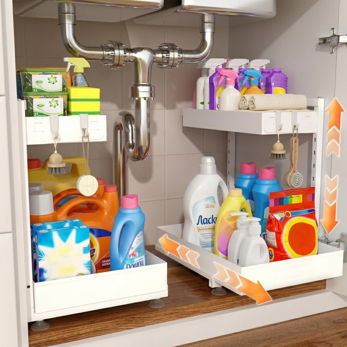 Under Sink Organizer 2 Pack, 2-Tier Metal Slide-Out - Image 1