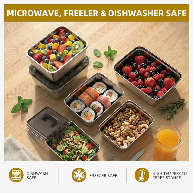 food prep stainless steel containers, turkey container, freezer safe, oven safe, suitable for open flame and induction stove, ideal for pickling kimchi (3.8L+7.5L+12L)