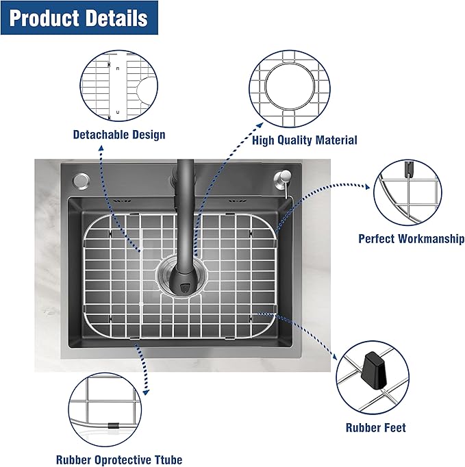Stainless Steel Sink Protector 18-1/8" x 13-3/8" with Center Drain, Metal Sink Rack for Bottom of Sink, Kitchen Sink Grate and Sink Protectors with Sink Strainer (18-1/8" x 13-3/8" - Center Drain)
