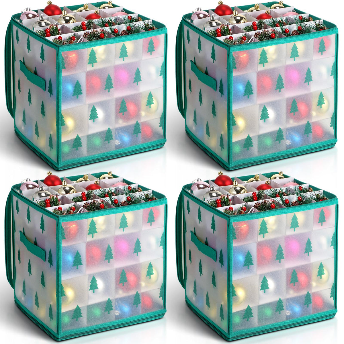 4 Pcs Ornament Storage Box with 64 Compartments, Tree Style - Image 1