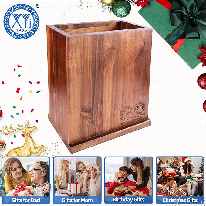 XYJ Magnetic Knife Block Holder,Double Side Magnetic Knife Stand,Acacia Wood,Extra Large Capacity Magnet Knife Storage for Knives and Utensils,Kitchen Organizer Rack Tool Without Knives