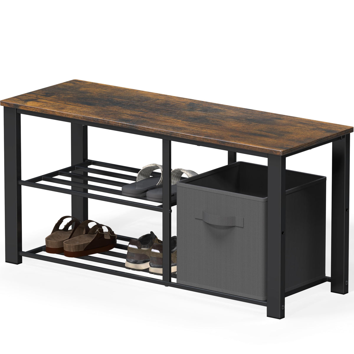 Simple Houseware Wooden Top Shoe Rack Bench with Bin | All Products - Image 1