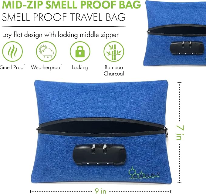 CANNY Mid-Zip Smell Proof Bag – Large Odor Eliminating Travel Pouch. Smell Proof Container with Lock – Medicine Stash Case with Bamboo Charcoal and Activated Carbon (Pink)
