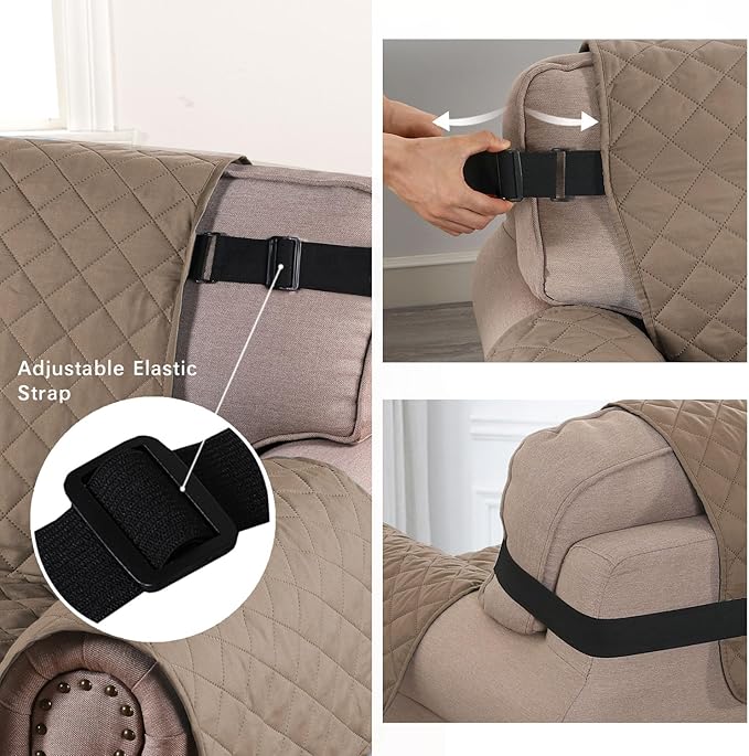 H.VERSAILTEX Water Repellent Chair Slipcover Reversible Stain and Dog Tear Resistant Slipcover Durable Furniture Protector with Elastic Strap Washable Chair Cover for Pet(Armchair, Taupe Brown/Beige)