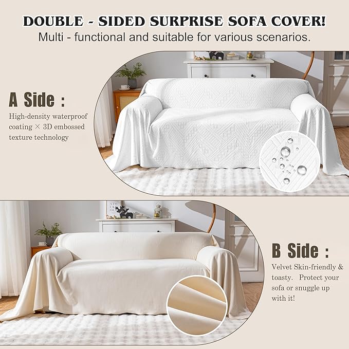 Waterproof Couch Cover, Reversible, Pet-Friendly, Washable and Anti-Slip Couch Covers for Sofa Protection with 3 Cushions, Sofa Slipcovers for Dogs and Cats (71×118in/White)
