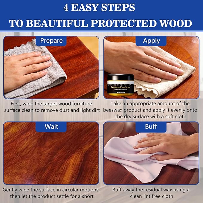 Beeswax Gleam Premium Furniture Wax - All-Natural Wood Polish & Conditioner, Waterproof Restorer & Cleaner for Wood Furniture (2 Pcs)