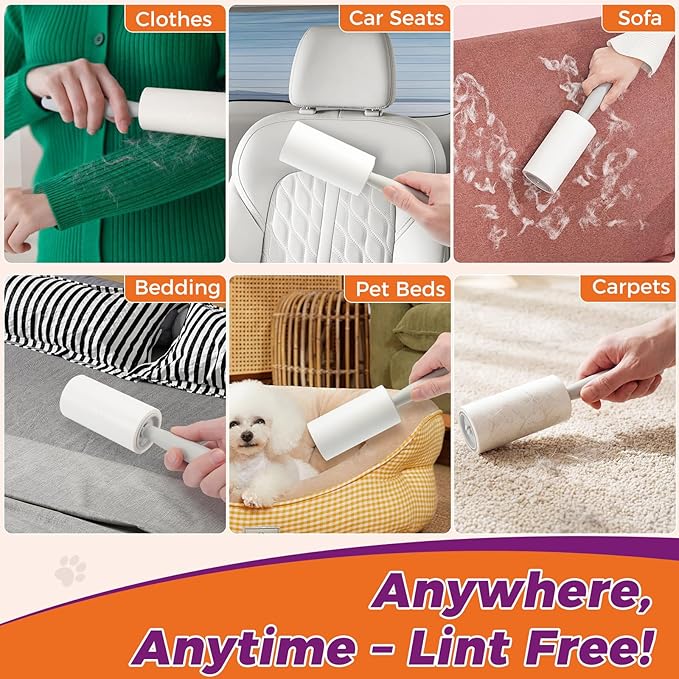 1200 Sheets Extra Sticky Lint Rollers for Pet Hair, Easy Tear Lint Remover for Dog Cat Hair, Clothes, Multipurpose Lint Roller for Furniture Couch Carpet Car Seat