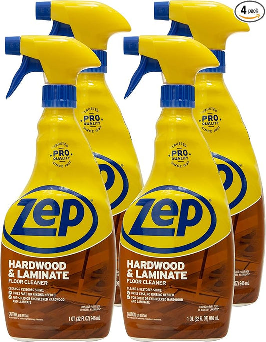 Zep Hardwood and Laminate Floor Cleaner - 32 Oz (Case of 4) - ZUHLF324 - Cleans Spots, Stains, and Scuffs while Restoring Shine on Hardwood, Laminate, Cabinet Doors, Crown Molding, and MORE