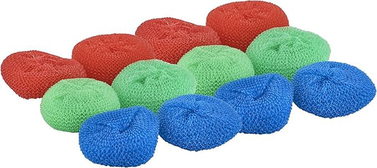 Superio Nylon Scouring Pads - Dish Scrubbers, Durable Mesh Scourers for Dishes, Pots, Stoves - 12 Pack (Assorted Colors)