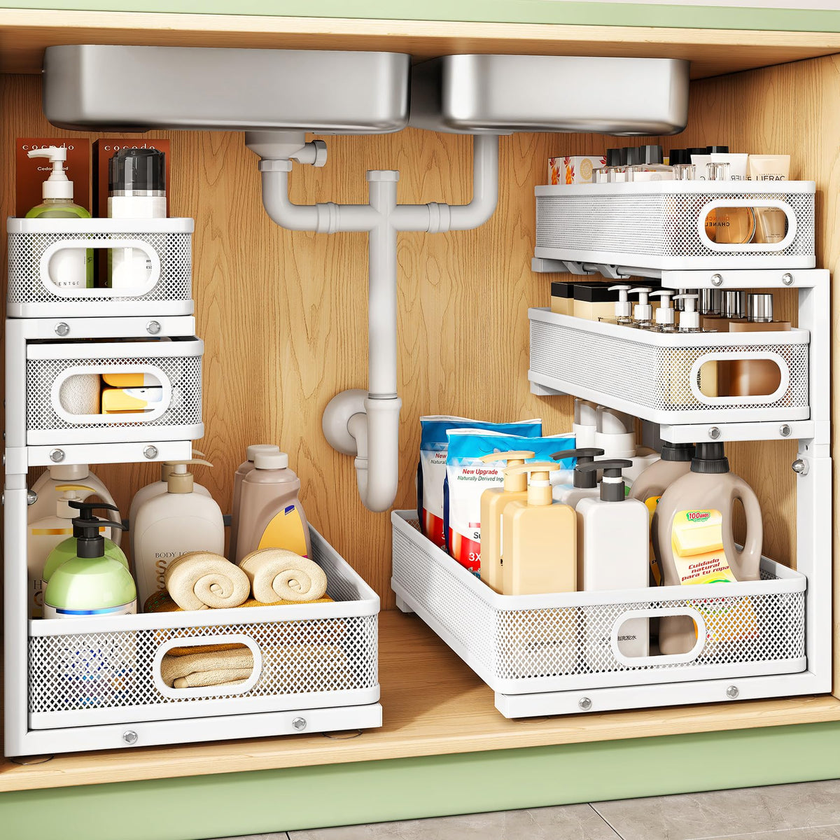 Kitstorack Under Sink Organizer, 2-Pack 3-Tier Height - Image 1
