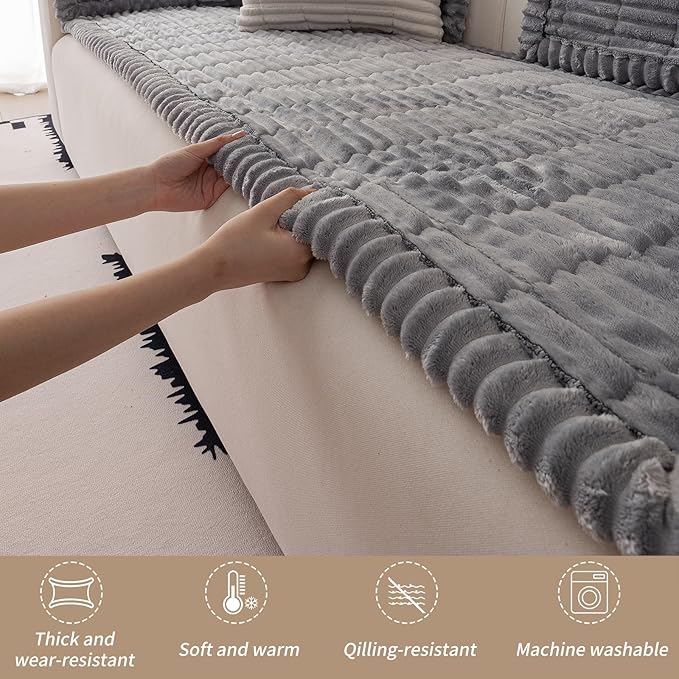 Couch Cover for Dogs Washable,Non Slip Fuzzy Durable Couch Covers for 3 Cushion Sofa Pet Friendly Sofa Cover Dog Thick Soft Slipcovers Protector Couches Mat Bed (Light Grey,27.6" x 59"/70 x 150cm)