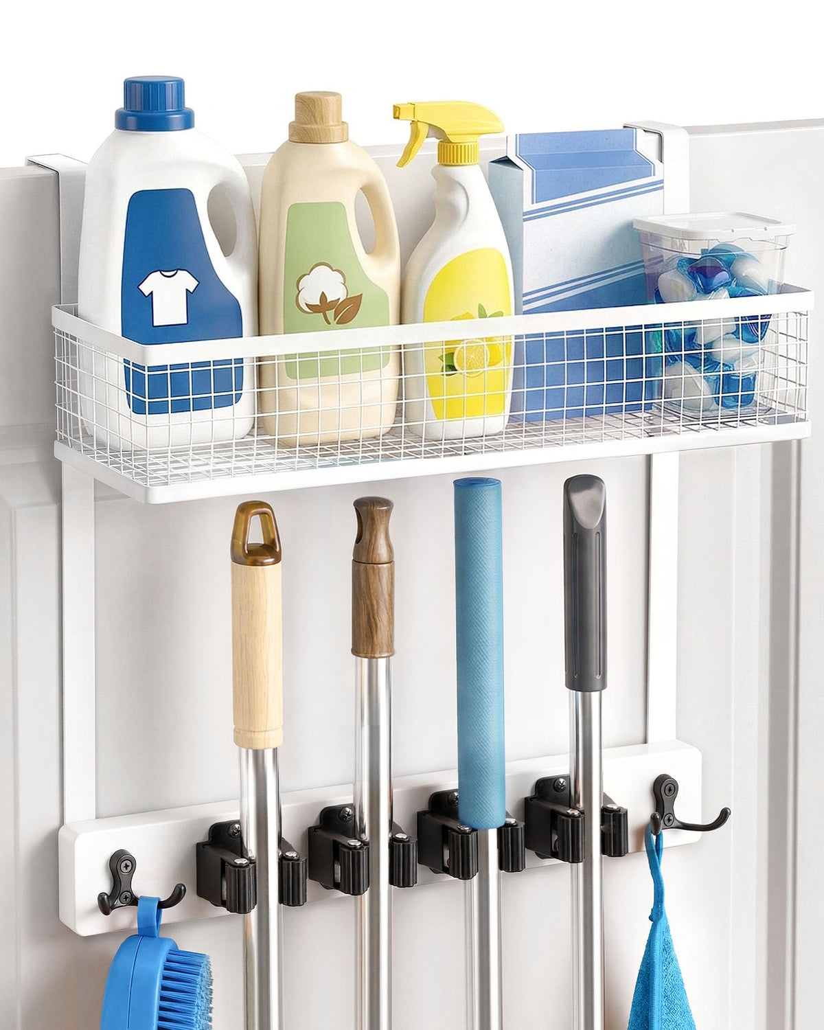 Lorbro Over the Door Broom and Mop Holder with Basket, 4 - Image 1