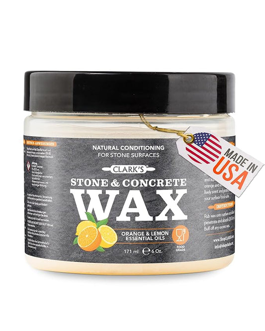 CLARK’S Stone and Concrete Wax - Soapstone Wax with Orange and Lemon Extracts - Helps Preserve and Protect Against Liquids - Revitalizes Stone Surfaces - Made with Carnauba and Beeswax