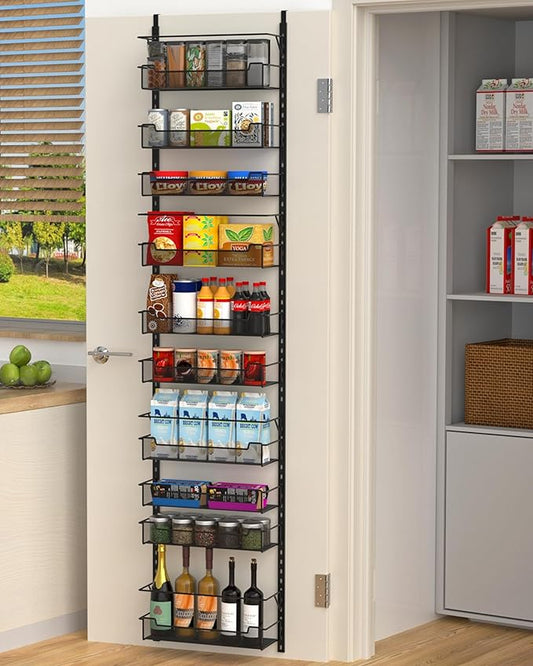 10-Tier Over the Door Organizer - Adjustable Pantry Storage Rack (Black)