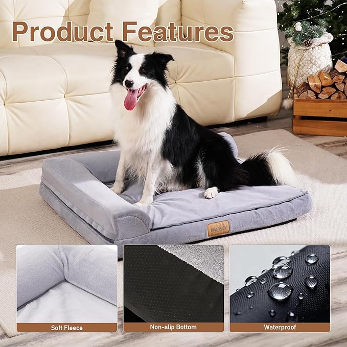 Dog Bed Medium Size Dog, Orthopedic Dog Bed for Medium Dogs, Waterproof Memory Foam Pet Bed, Dog Couch Sofa with Washable Removable Cover, Grey - 27.95x23.2x6.3in