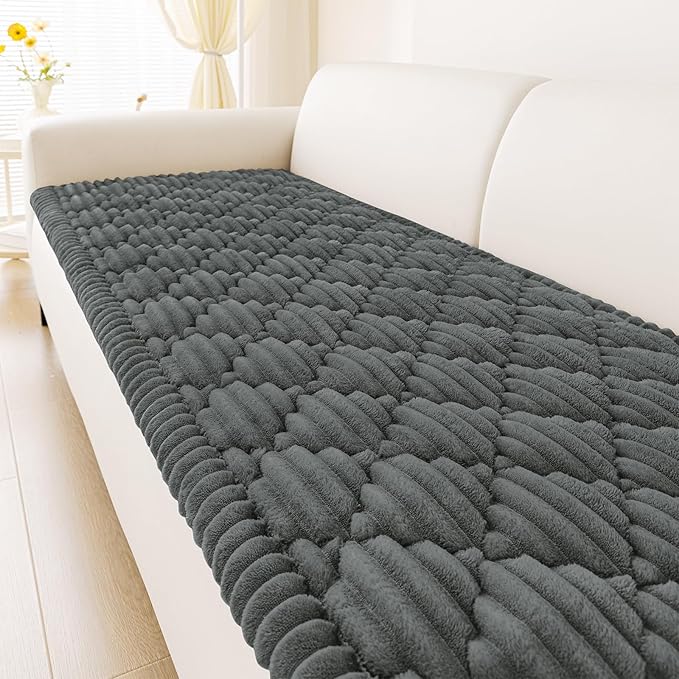 Smiry Pet Couch Cover for Dogs Washable, Non-Slip Fuzzy Couch Covers for 3 Cushion Sofa Pet Friendly, Soft Thick Furniture Protector Sofa Slipcover Mat for Dogs (Dark Grey, 27.6" x 88")