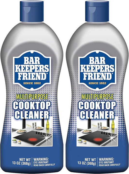 Bar Keepers Friend Cooktop Cleaner (2 x13 oz) Multipurpose Liquid Stovetop Cleanser - Safe for Use on Glass or Ceramic Cooking Surfaces, Copper, Brass, Chrome, and Stainless Steel & Porcelain Sinks