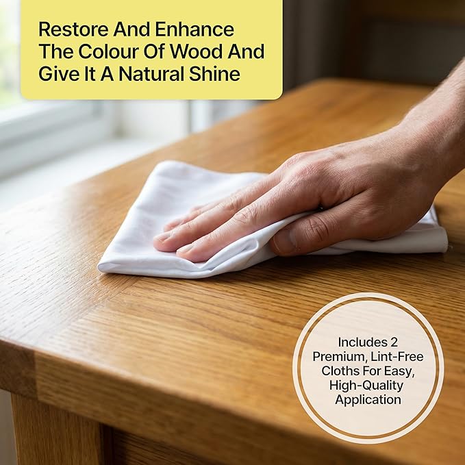 Clear Beeswax Furniture Polish 200 ml / 6.8 fl oz, & 2 Lint-Free Cloths, Natural Furniture Wax for Wood Protection, For Every Color & Type, Wood Wax for Furniture, Restores & Protects, Long-Lasting